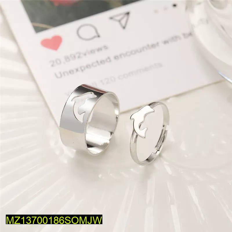 2 Pcs Alloy Silver Plated Trendy Dolphin Design Ring Set