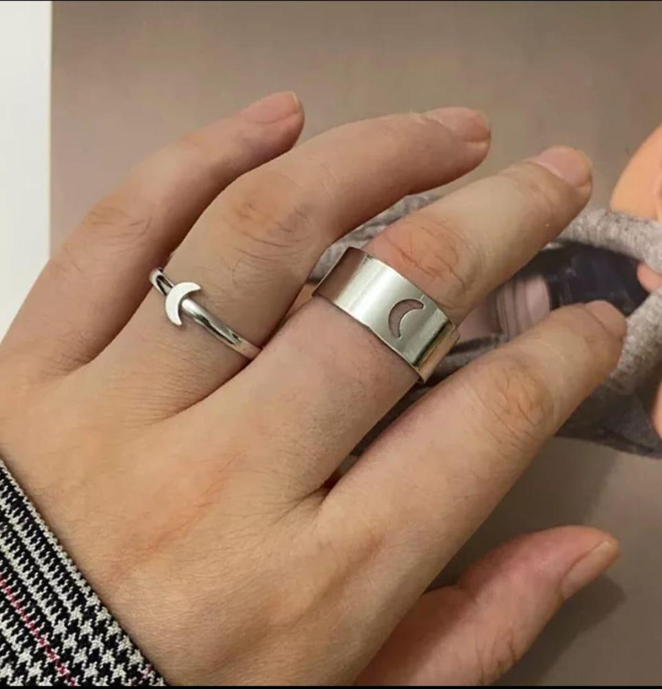 2 Pcs Moon Design Silver Ring