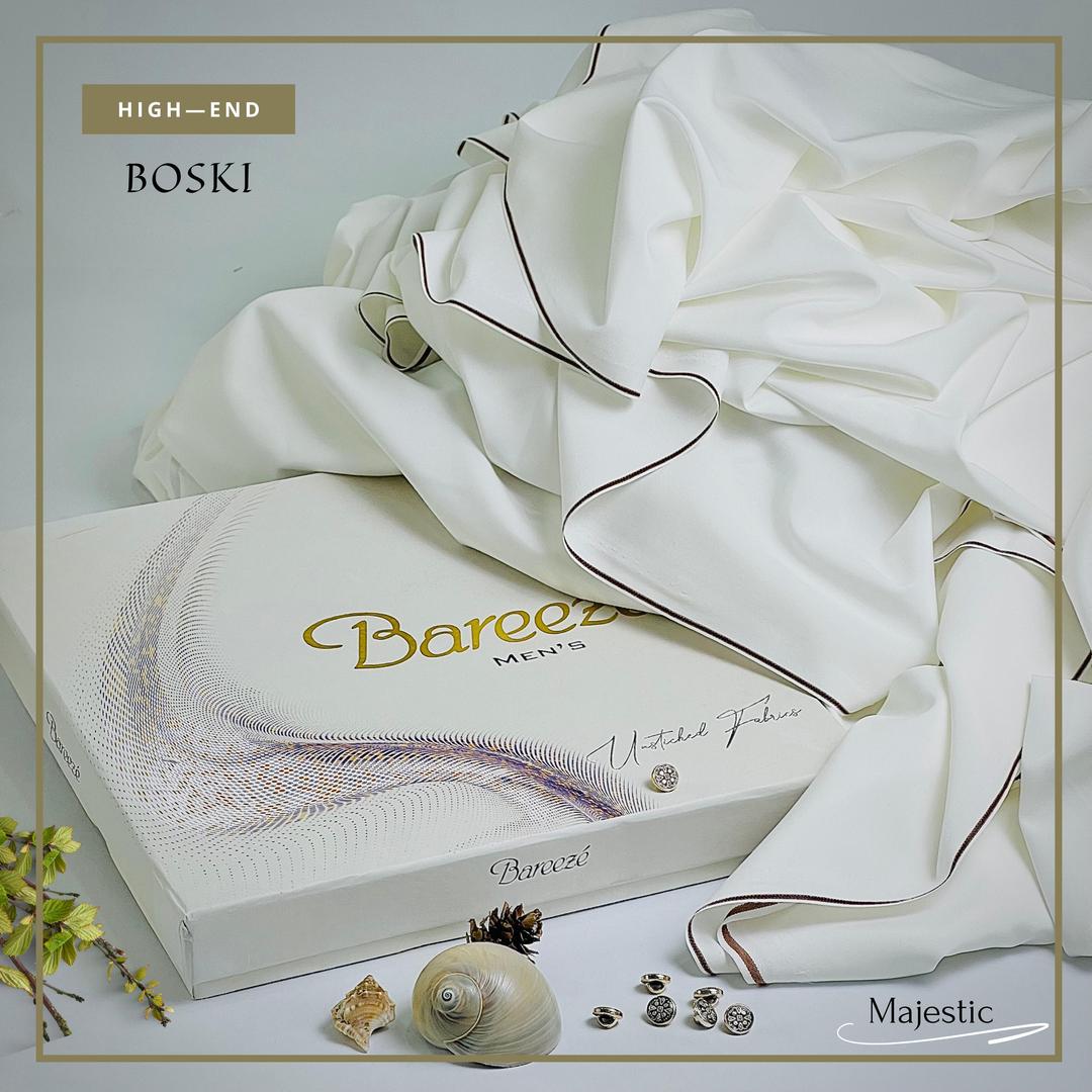 Men's Unstitched Boski Suit - Off White Plain Fabric