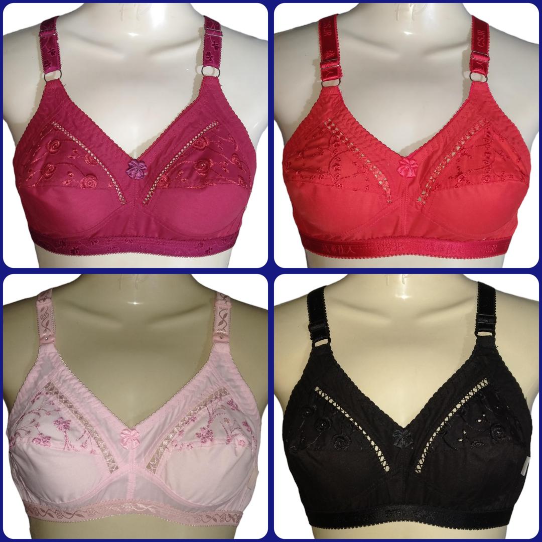 Pack Of 4 Embroidered Bra Pure Cotton Comfortable And Lightweight Non-Padded Bra