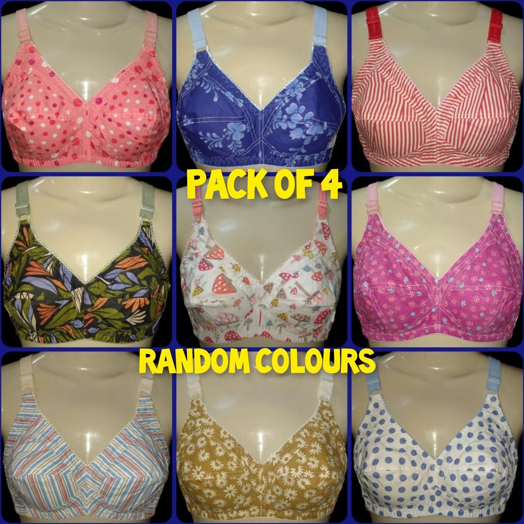  Pack Of 4 Cotton Bras For Girls & Women , Comfortable And Lightweight Non-Padded Bra