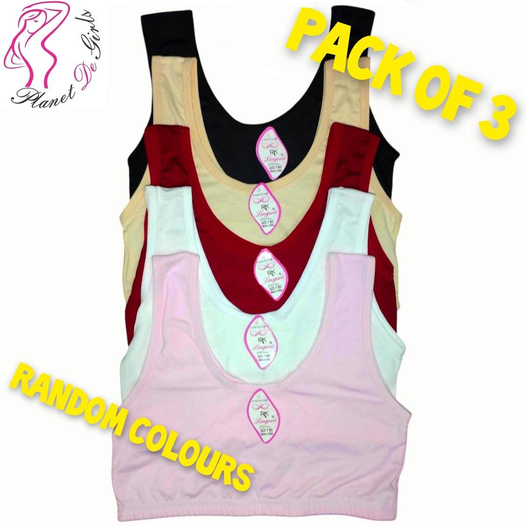 3 Pcs Comfortable Cotton Non-Padded Bras - Multicolor Plain Collection