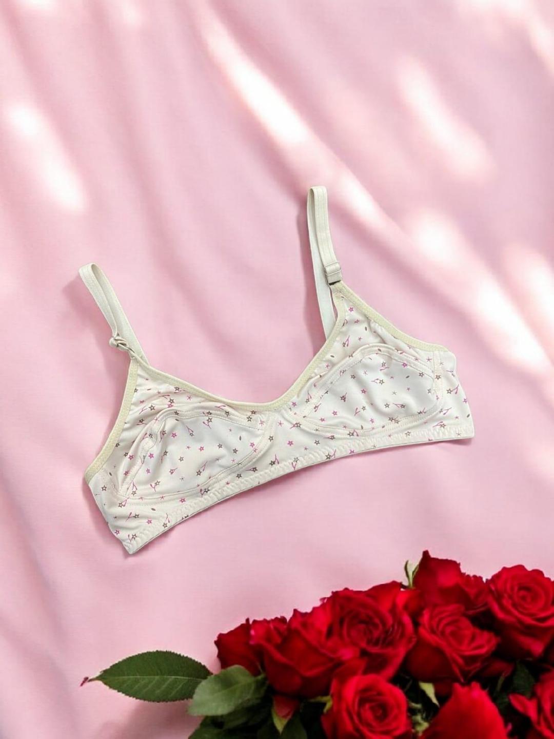 Stylish Beige Printed Non-Padded Bra - Lightweight Comfort, Available in 6 Sizes