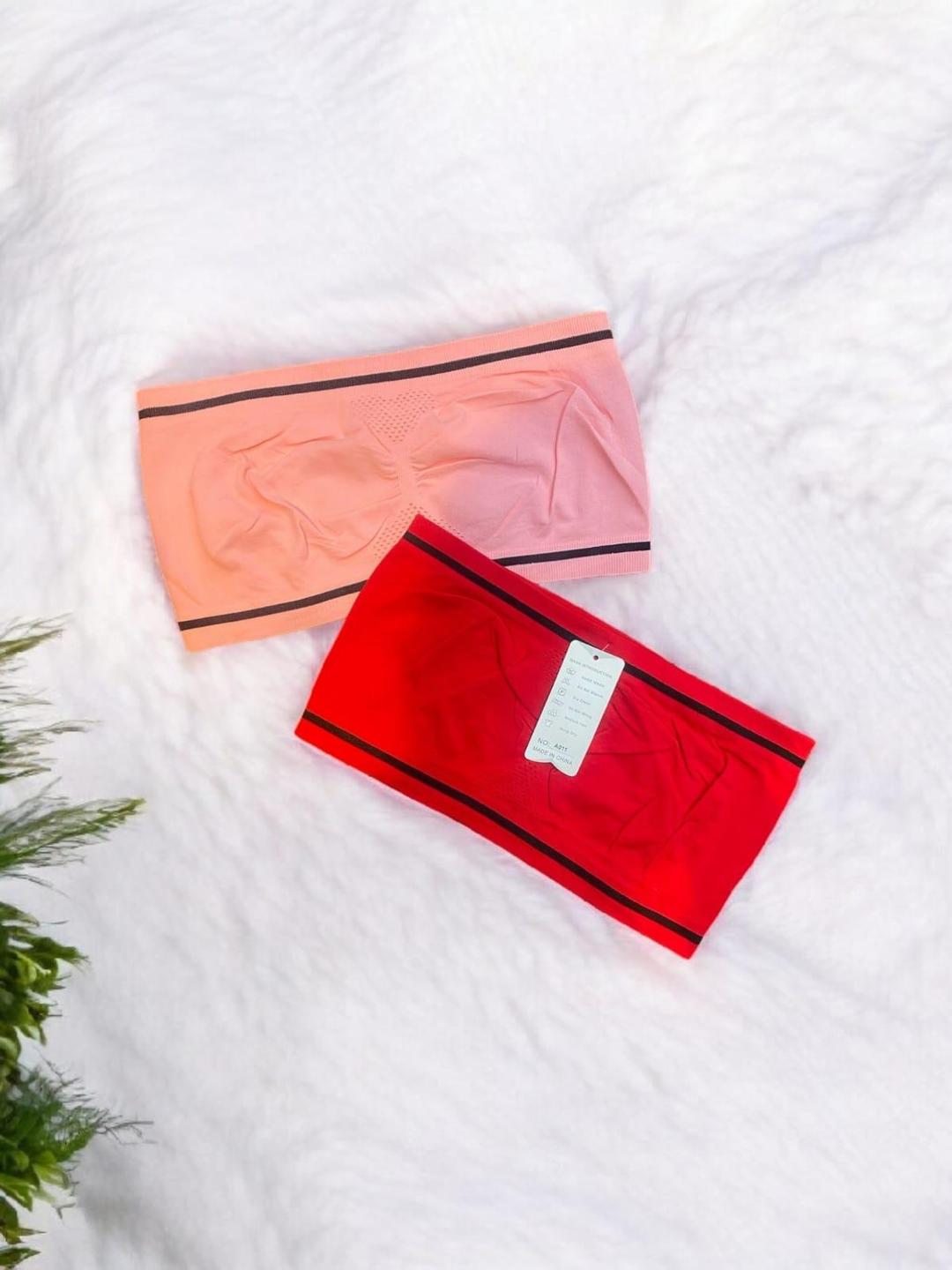 Multicolor Printed Pushup Non-Padded Strapless Tube Bra - 2 Pcs