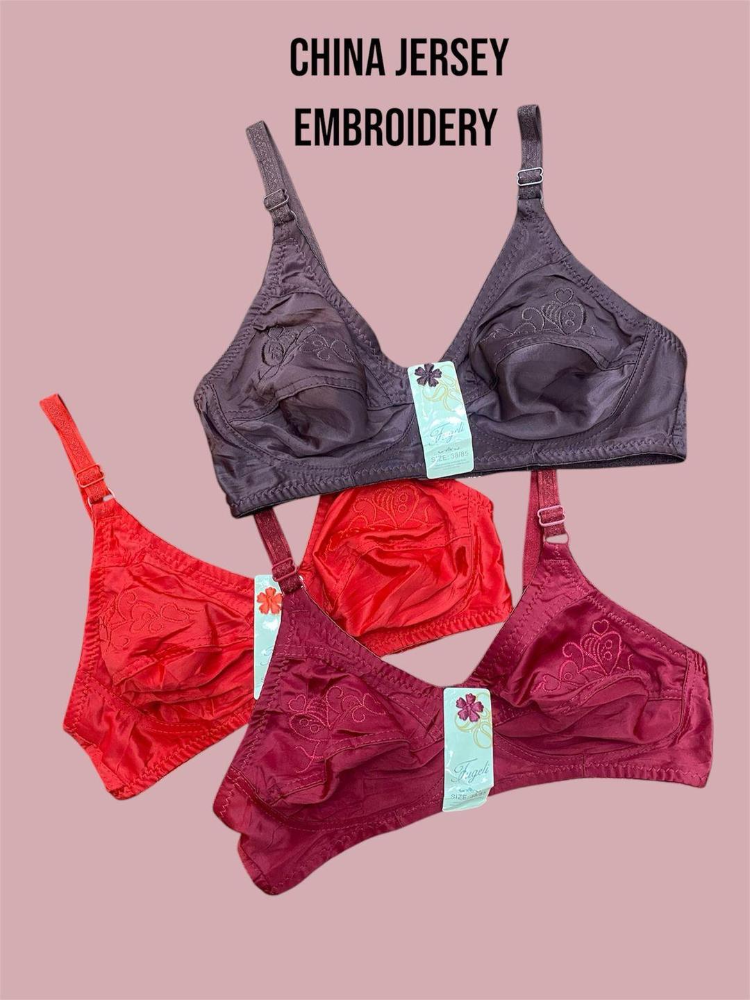 Lightweight Multicolor Embroidered Jersey Non-Padded Bra | 1 Pcs