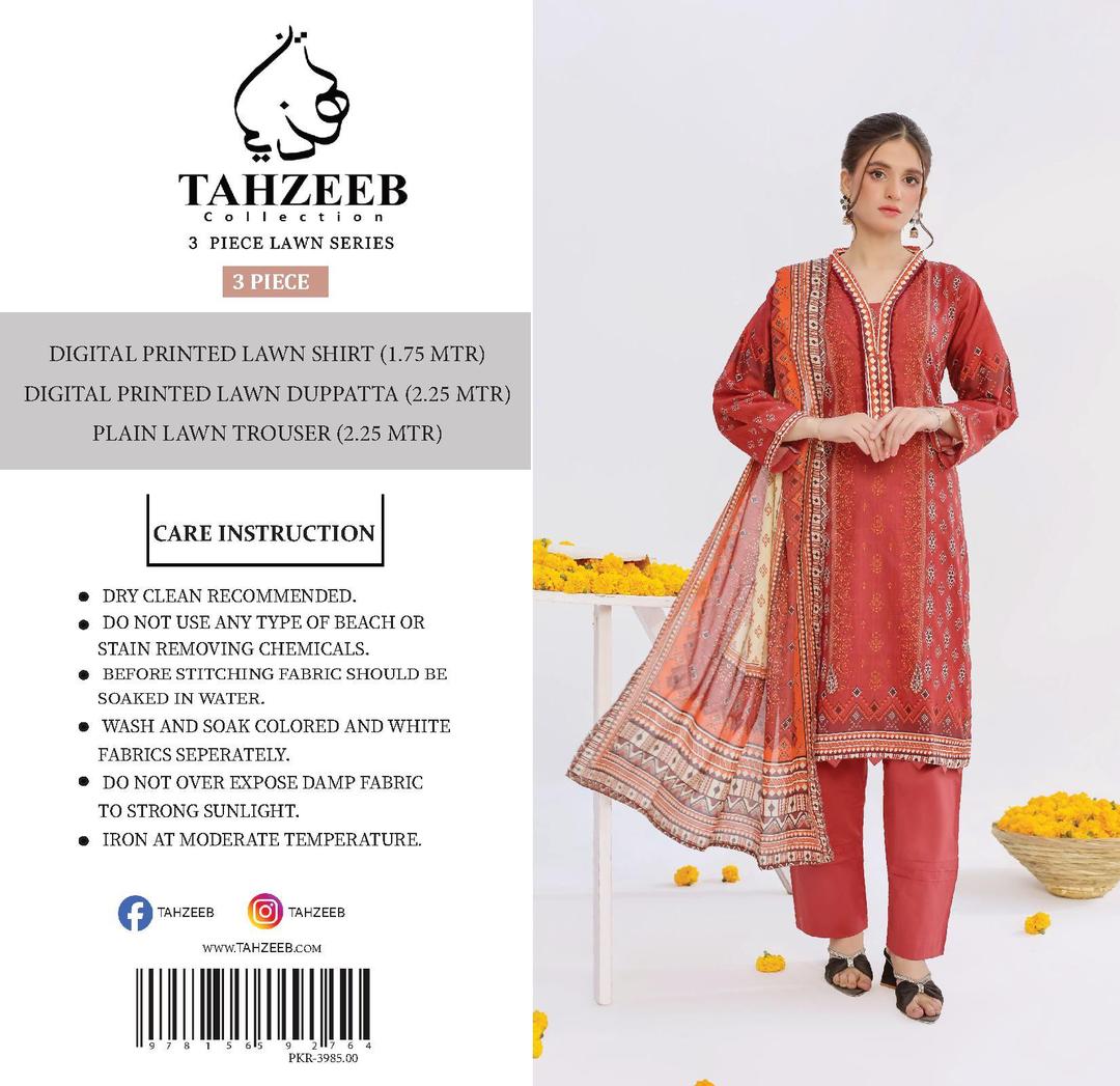 3 Pcs Women's Unstitched Digital Print Suit