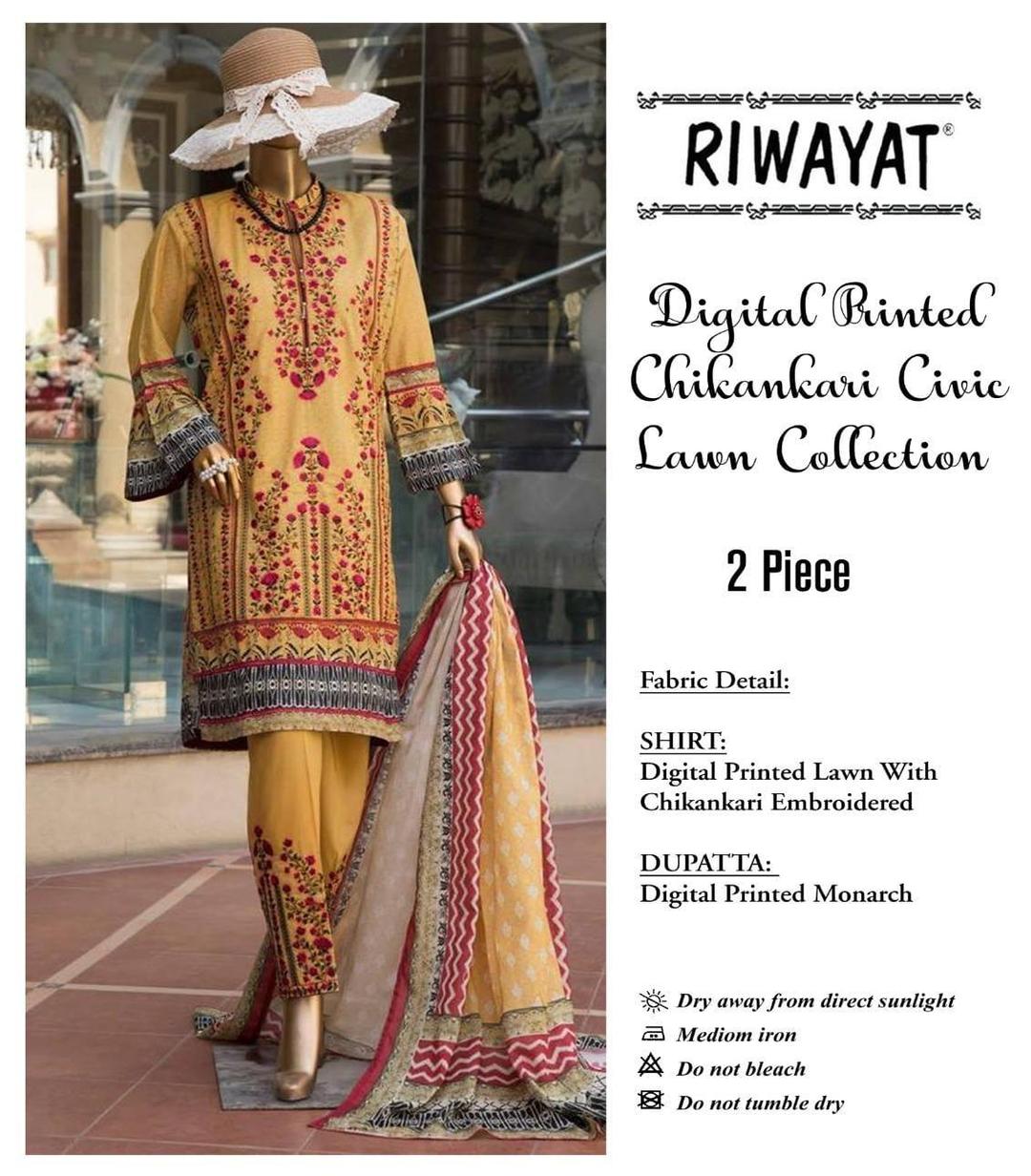 Stylish Multicolor Chikankari Embroidered Lawn Suit - 2 Pcs