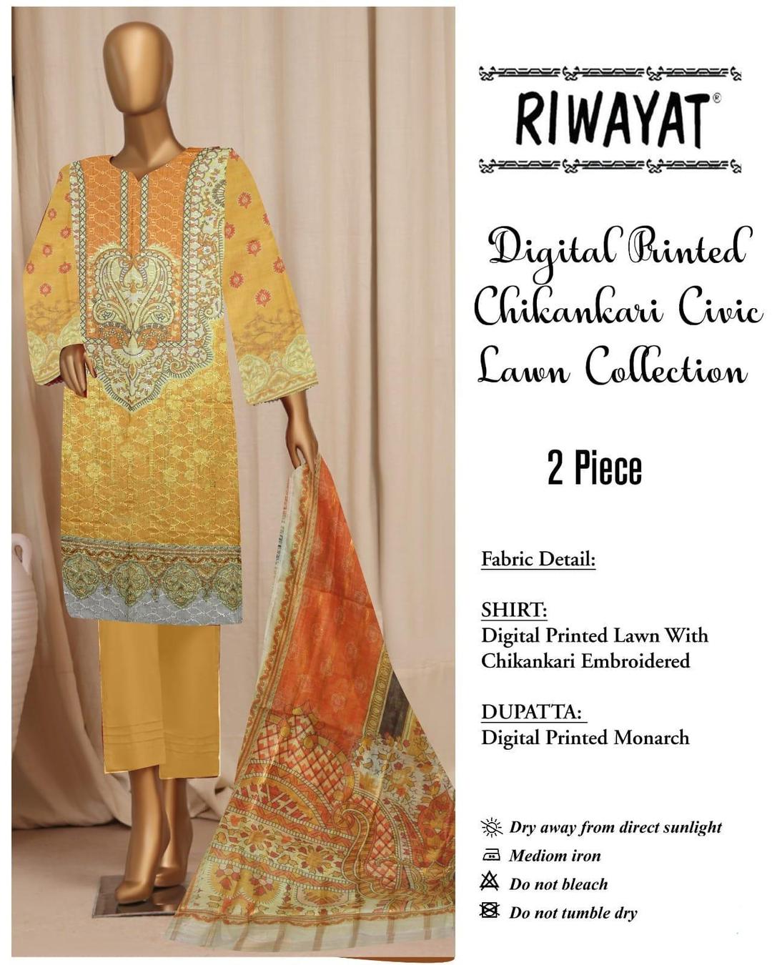 Stylish Multicolor Chikankari Embroidered Lawn Suit - 2 Pcs