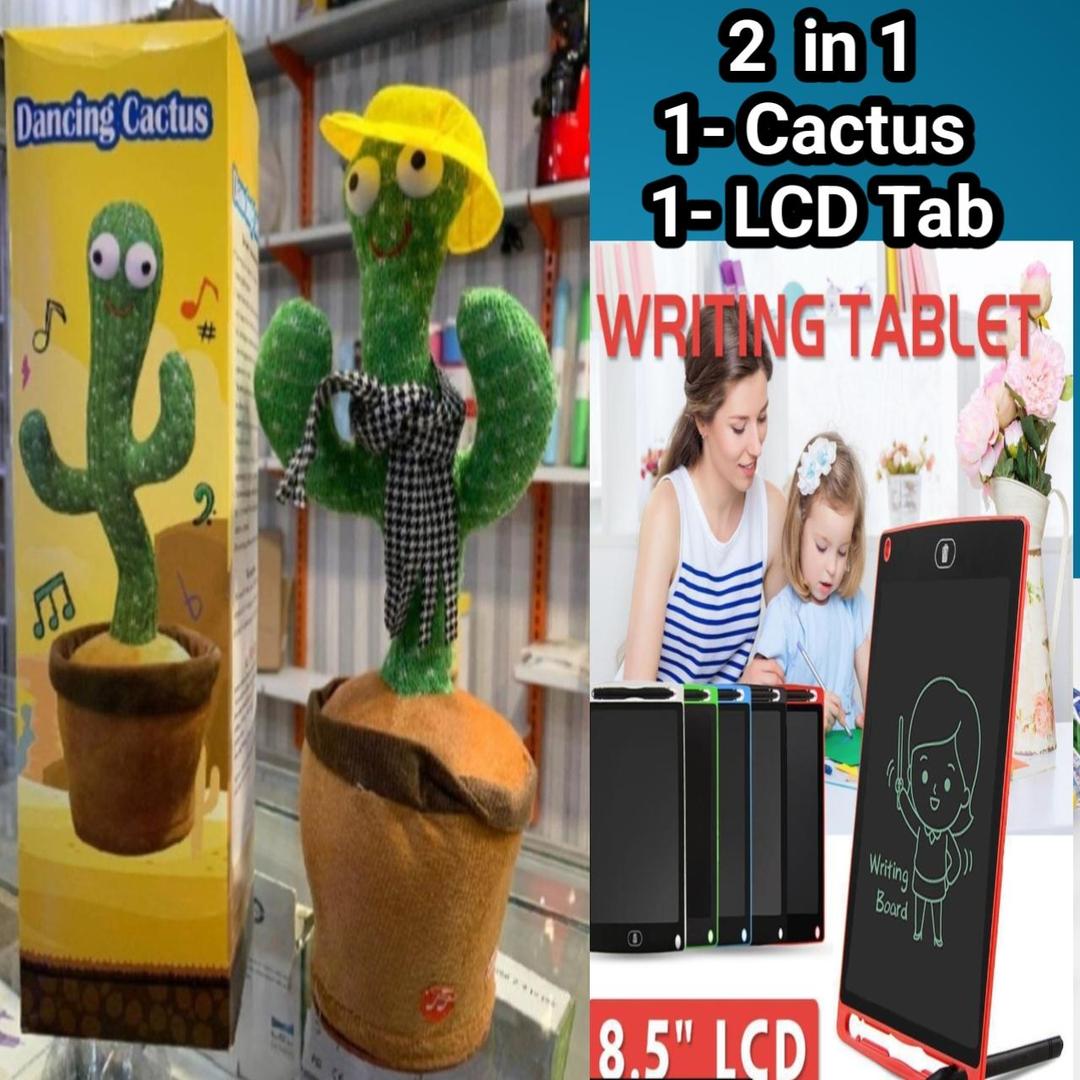 Multicolor Plush Toy Bundle - 2 Pcs Dancing Cactus & LCD Writing Tablet
