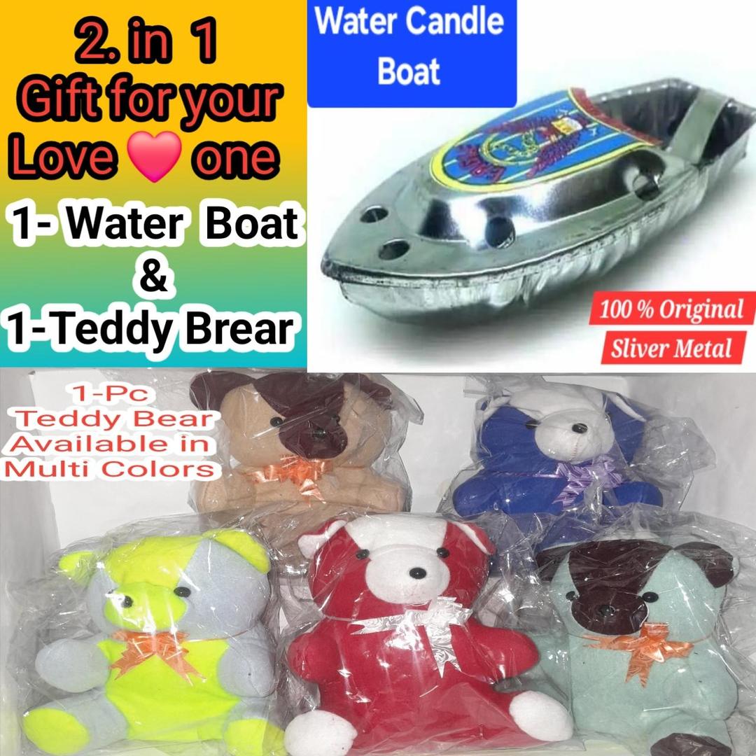 Multicolor Plush Toy Bundle: Beach Boat Set & Teddy Bear (2 Pcs)