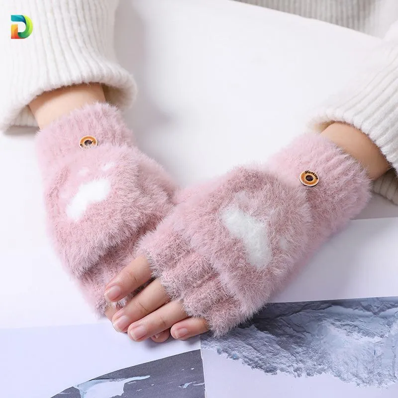 Charming Women's Wool Fingerless Gloves - 2 Pcs in Assorted Colors