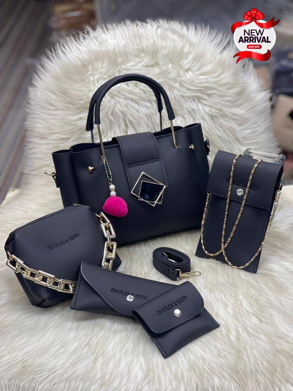 Women's Leather Plain Hand Bag Set