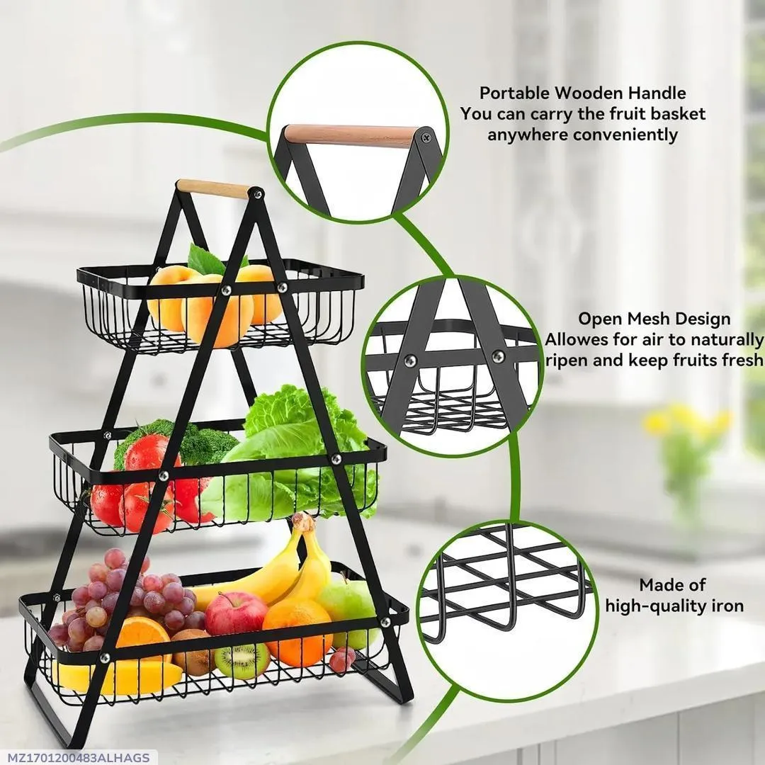 Stylish Black Iron Fruit Basket - 1 Pc