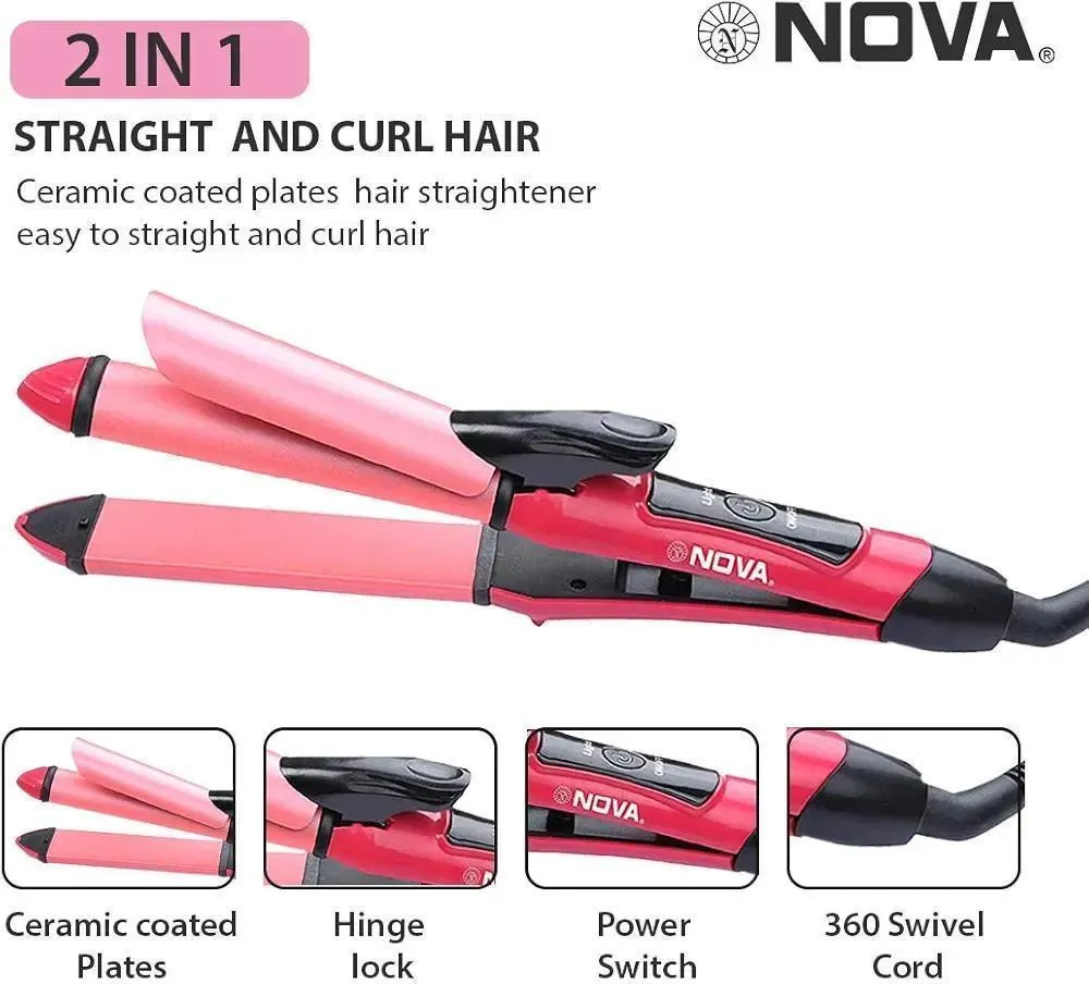 Nova 2 in 1 Hair Straightener & Curler Pink