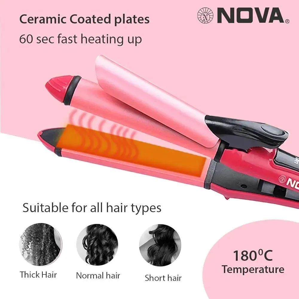 Nova 2 in 1 Hair Straightener & Curler Pink