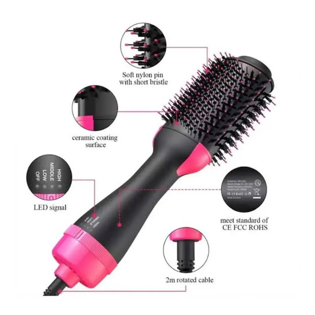 One Step Hair Dryer Brush Black Pink ABS