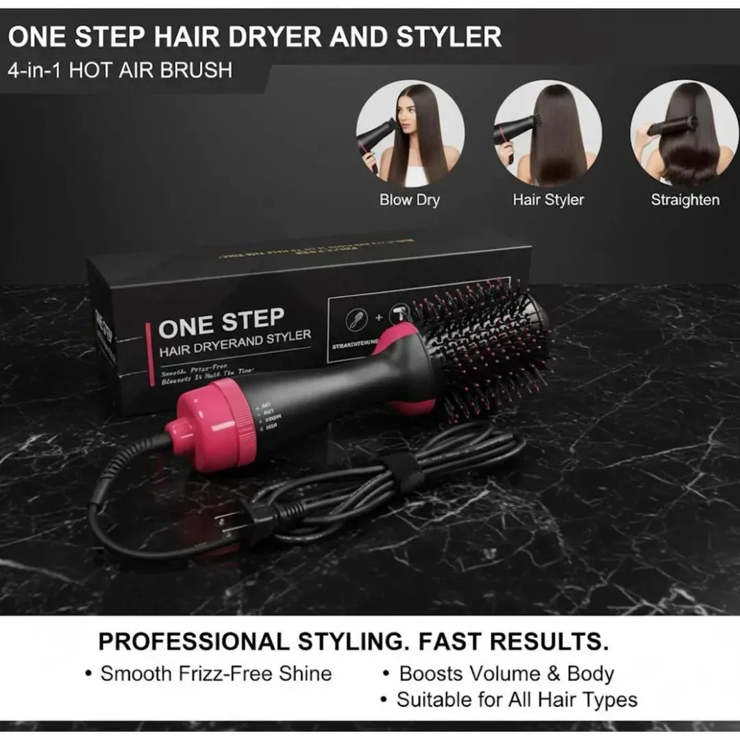 One Step Hair Dryer Brush Black Pink ABS