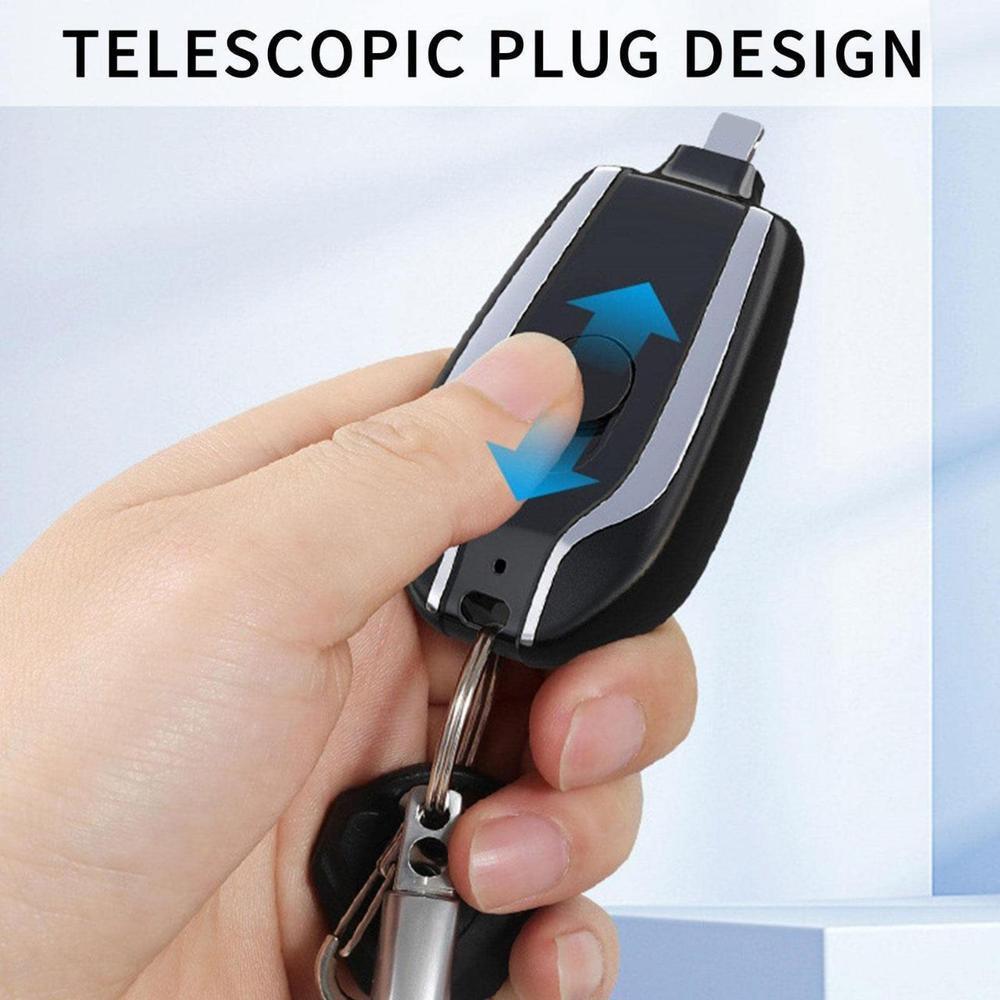Black Keychain Power Bank 1500mAh USB-C Compact