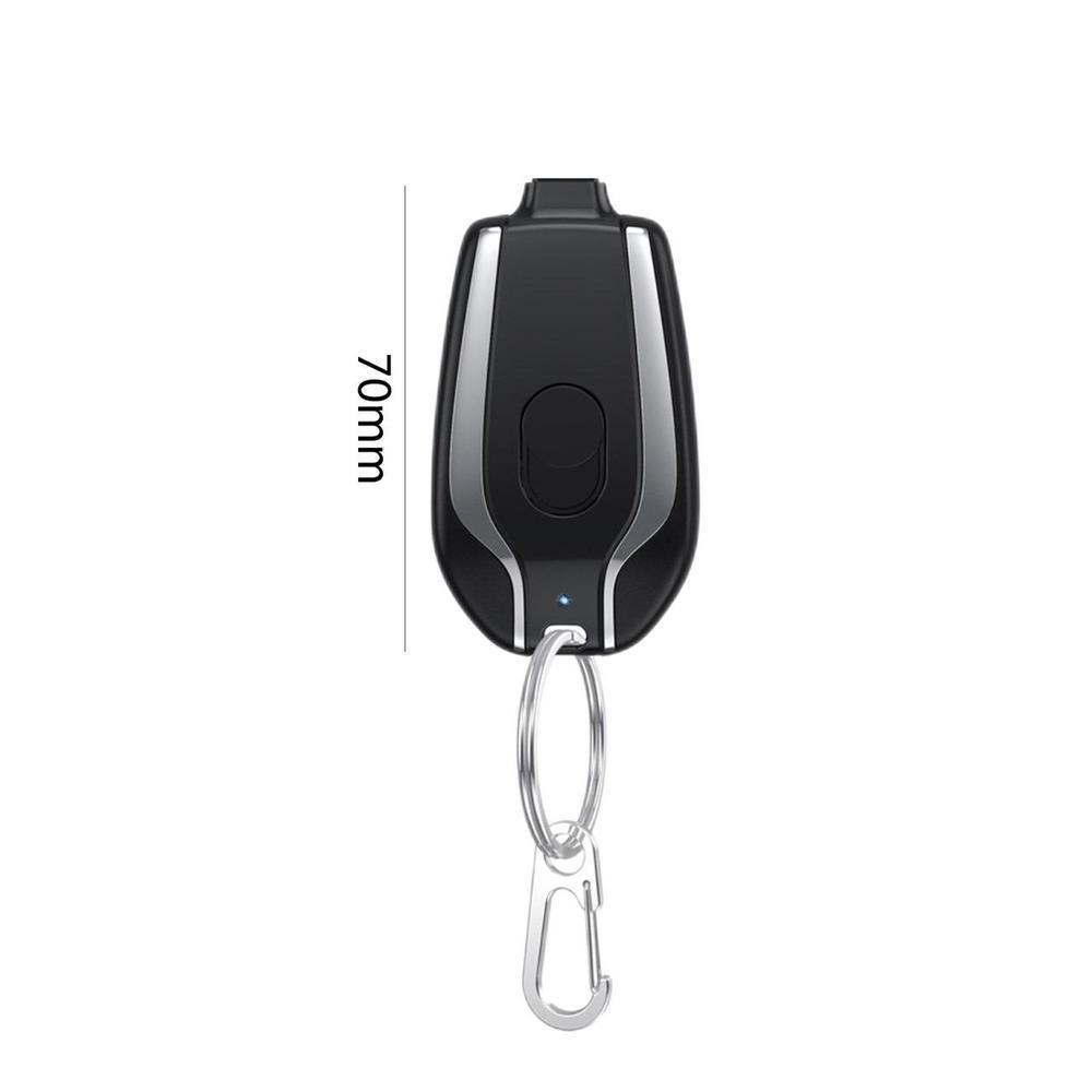 Black Keychain Power Bank 1500mAh USB-C Compact