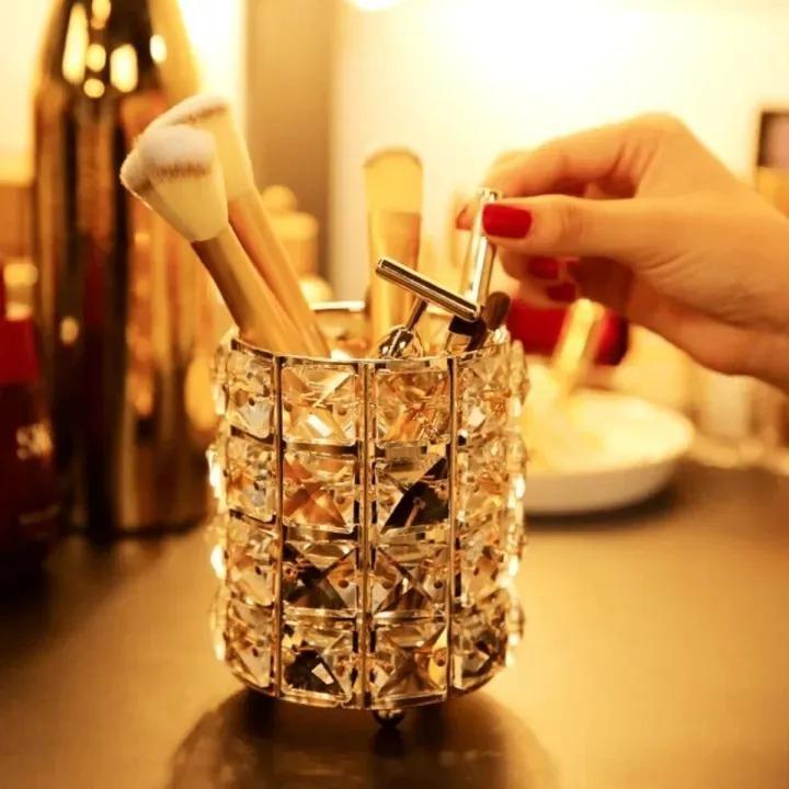 Golden Reusable Makeup Brush Organizer | Storage Solution for All Your Beauty Essentials