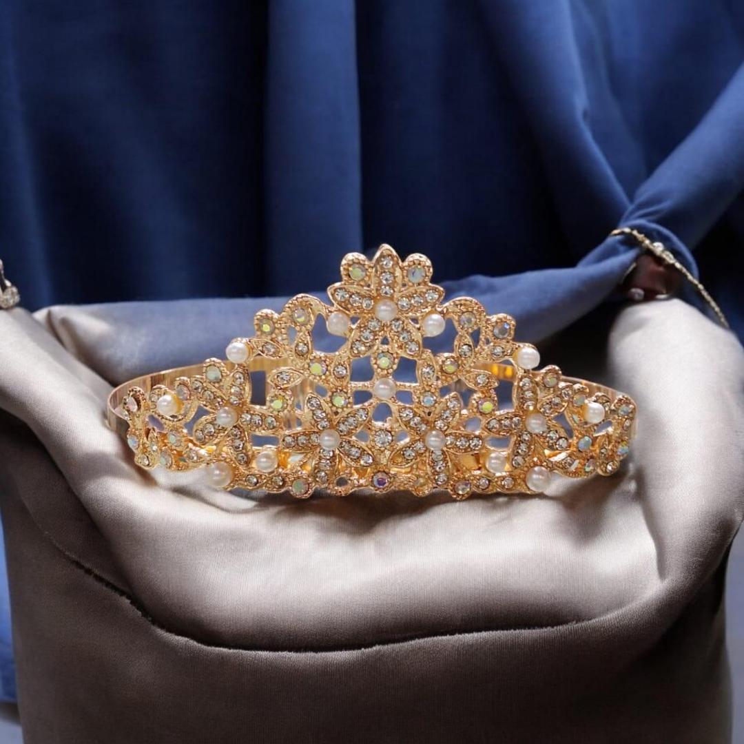 Vintage Gold Plated Crystal & Pearl Tiara - 1 Pc