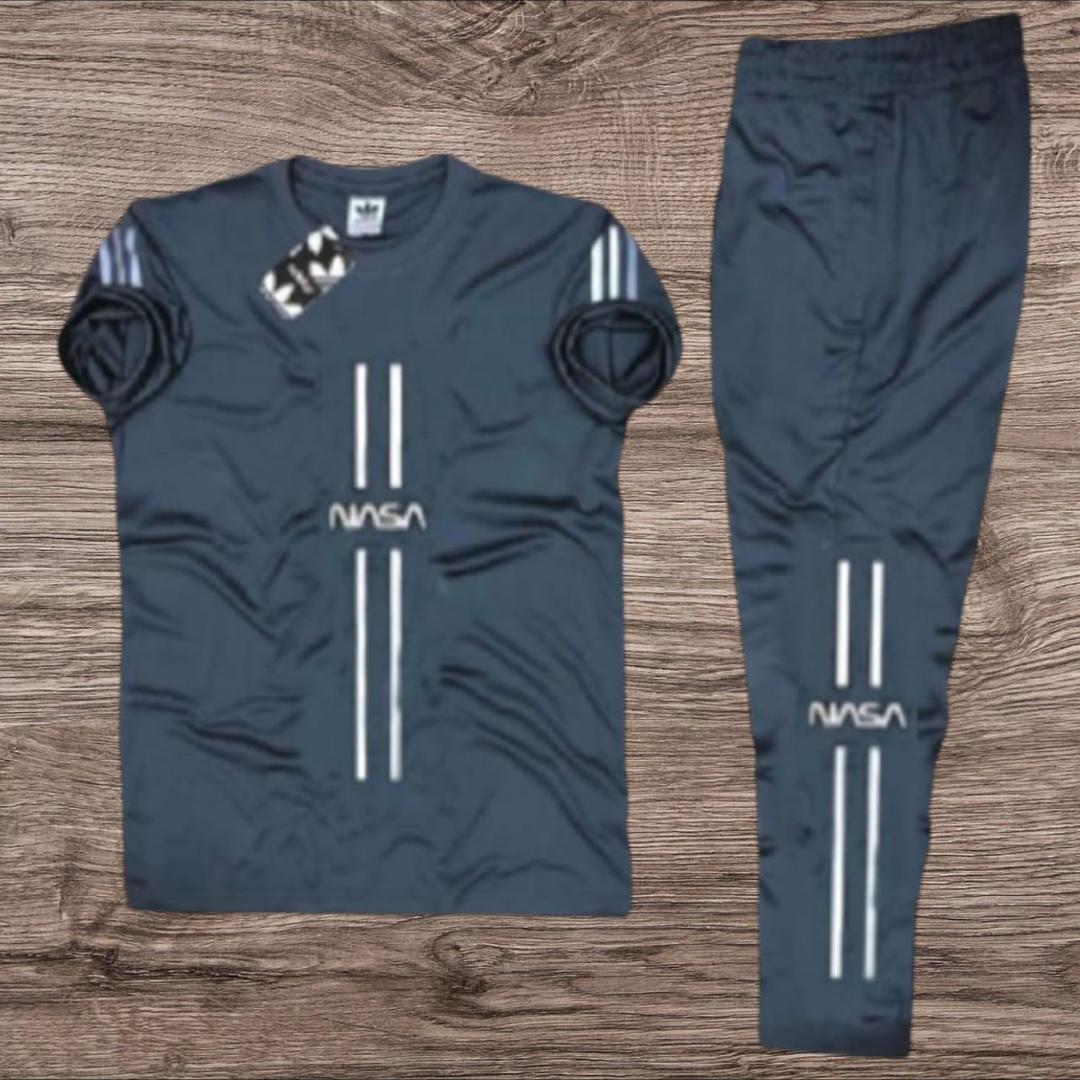 Men's Printed Polyester Track Suit - 2 Pcs Grey Set
