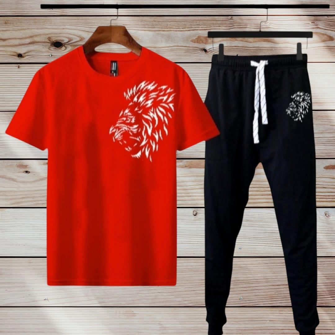 Men's Printed Polyester Track Suit - 2 Pcs in Red