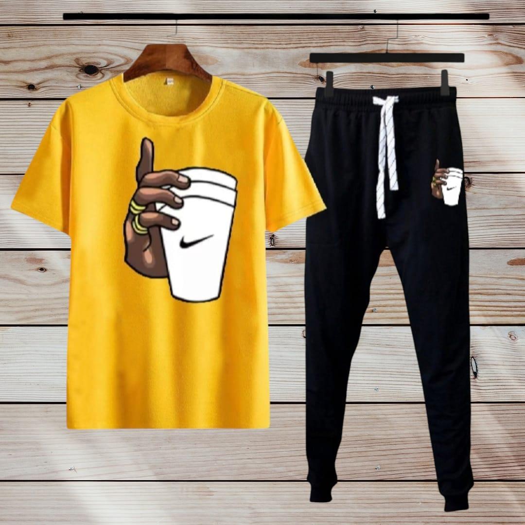 Men's Yellow Printed Polyester Track Suit - 2 Pcs