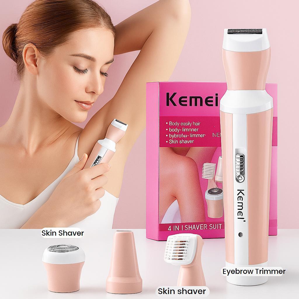 Kemei 4 in 1 Lady's Shaver - Rechargeable Trimmer Set 