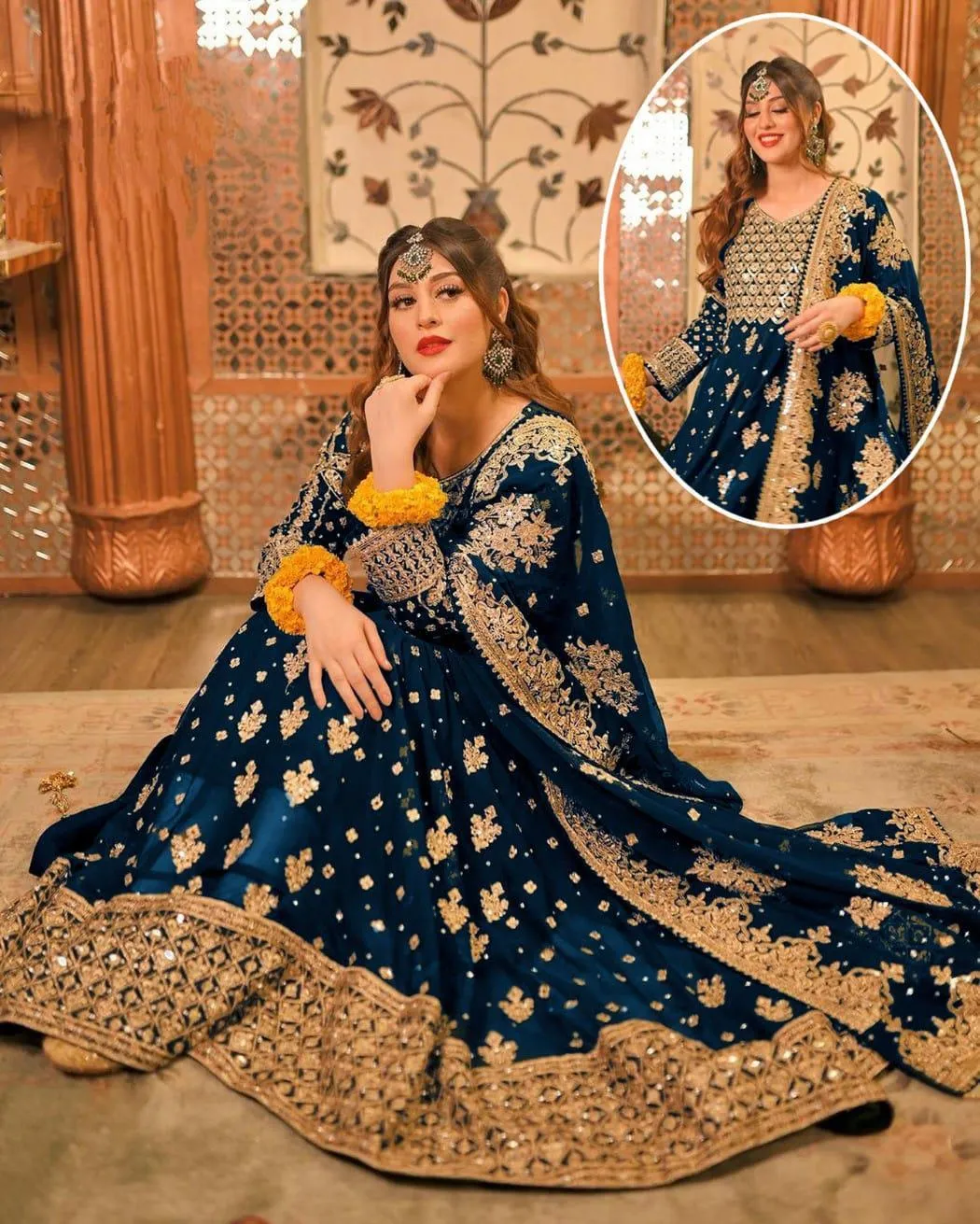 3 Pcs Women's Stitched Chiffon Hand Work Frock