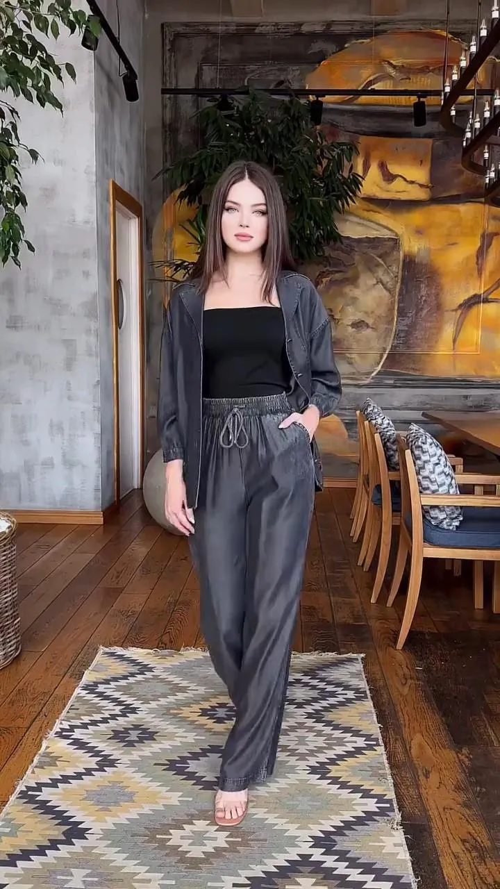 2 Pcs Women's Stitched Denim Plain Co-Ord Set