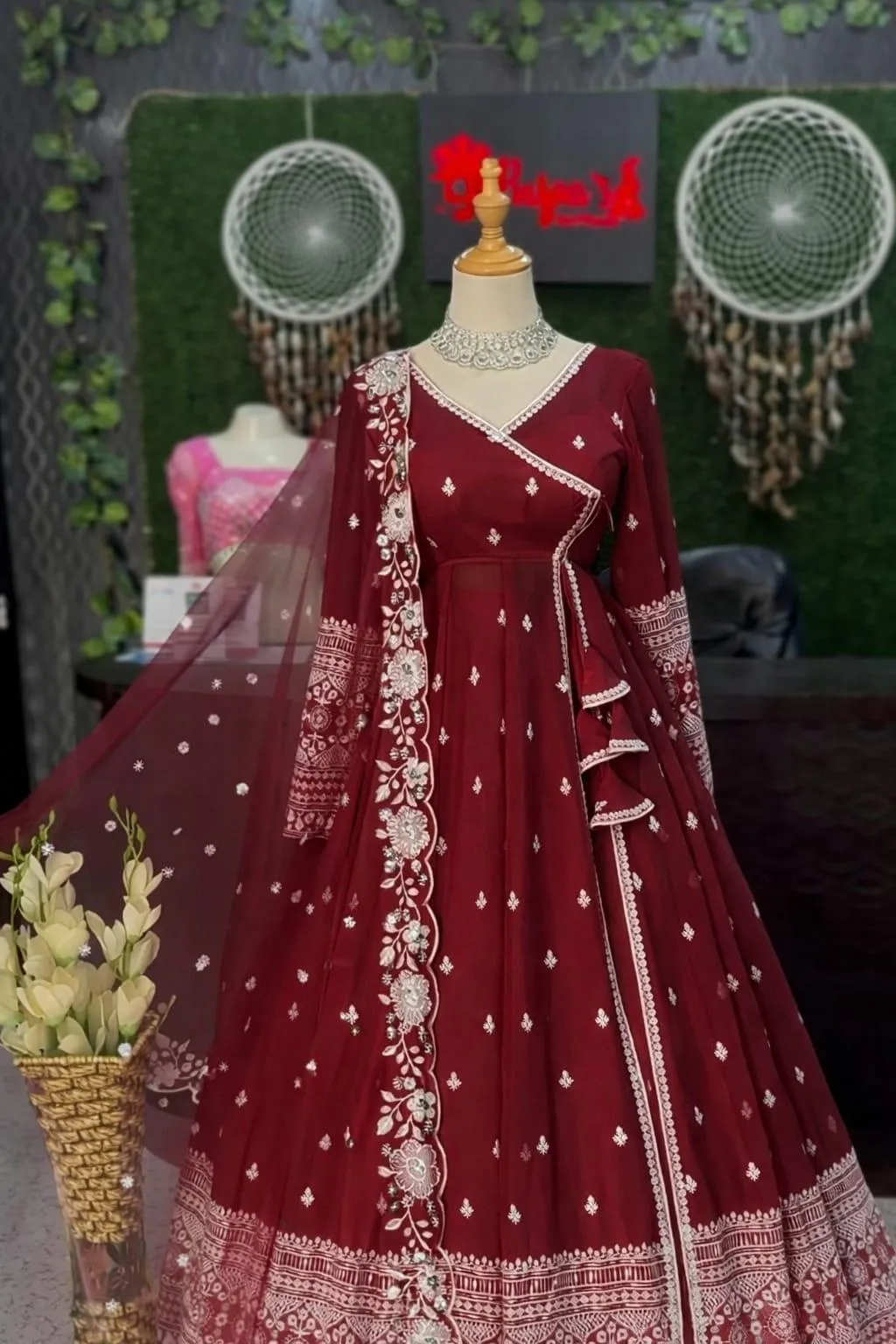 3 Pcs Women's Stitched Chiffon Embroidered Maxi Suit