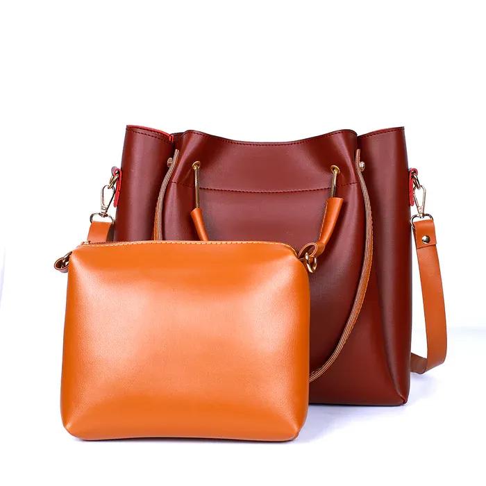 Women's PU Leather Plain Hand Bag Set