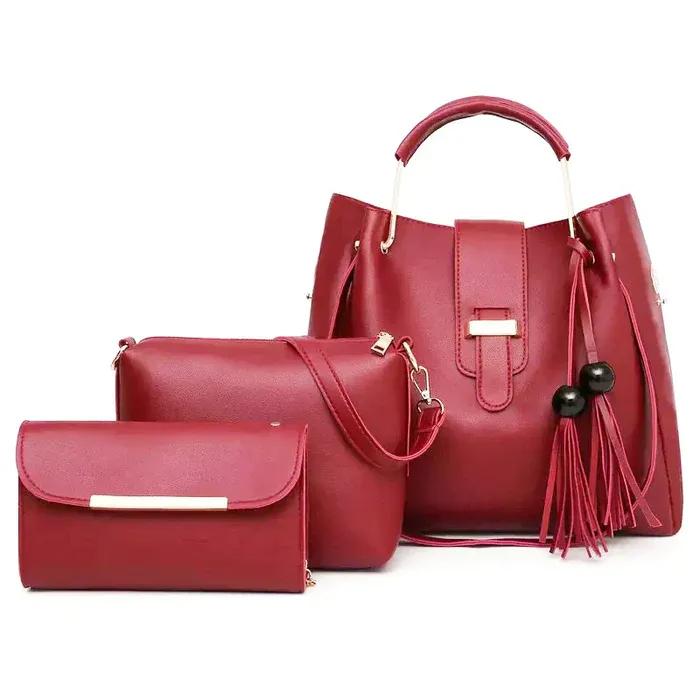 Women's PU Leather Plain Hand Bag Set