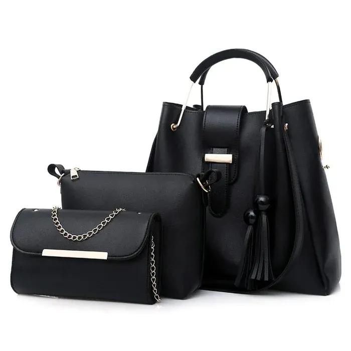 Women's PU Leather Plain Hand Bag Set