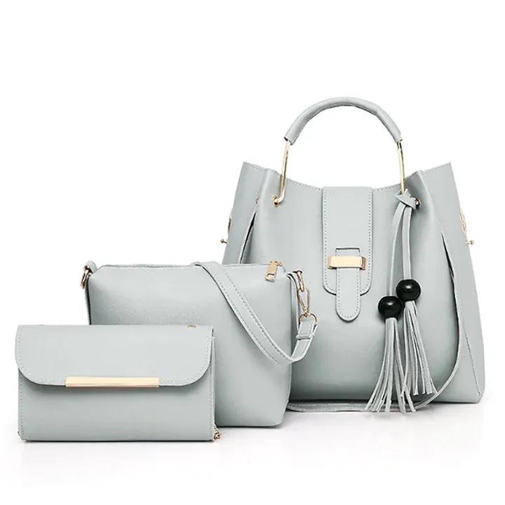 Women's PU Leather Plain Hand Bag Set
