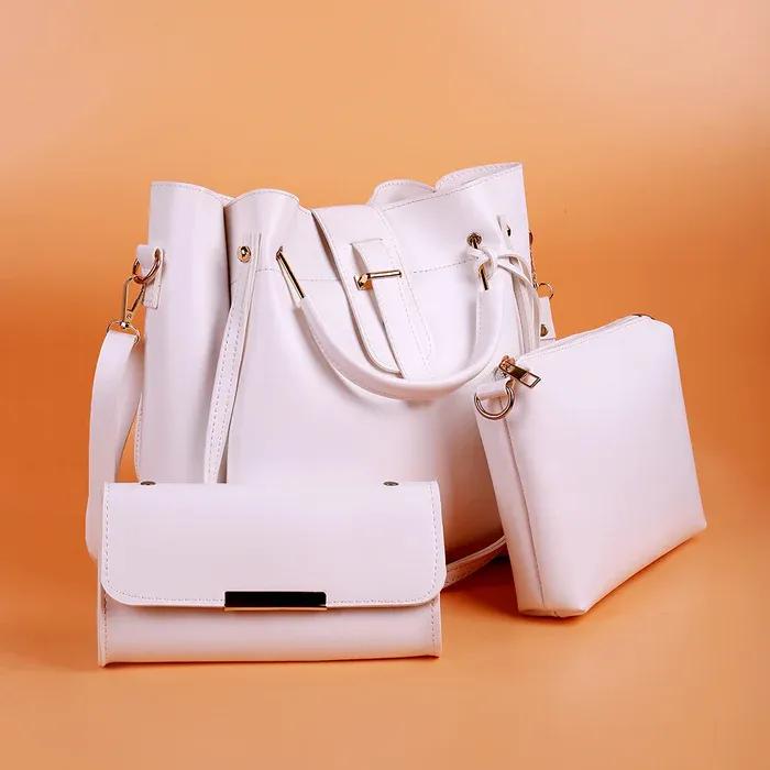 Women's PU Leather Plain Hand Bag Set