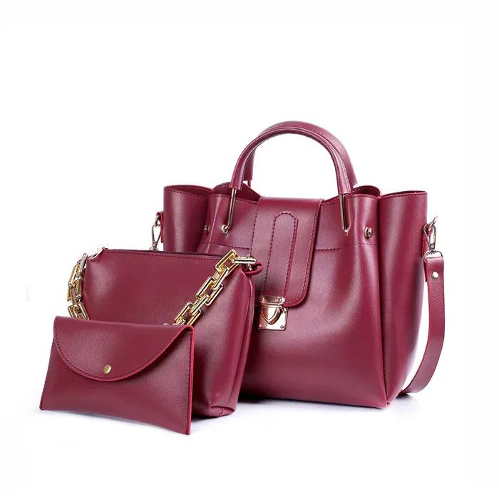 Girl's PU Leather Plain Hand Bag Set