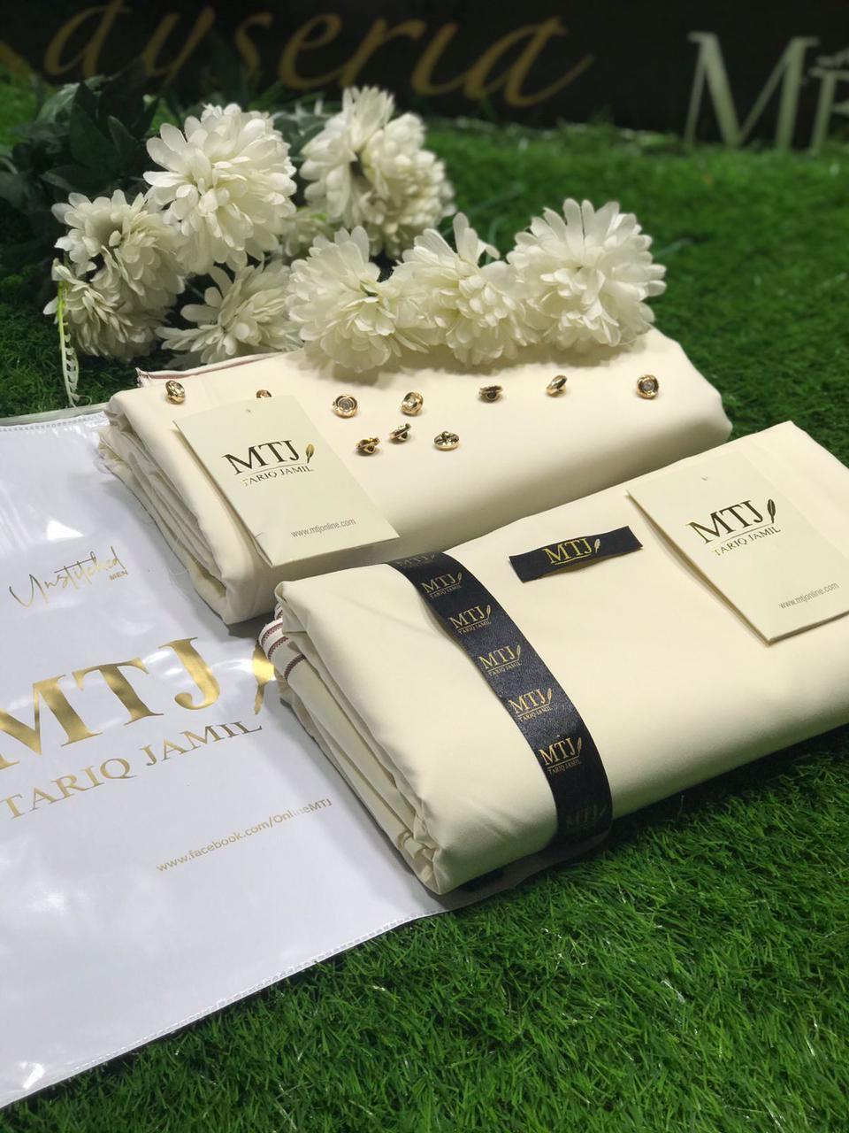 Men’s Unstitched Boski Suit - Plain Design - 8 Pcs Ensemble