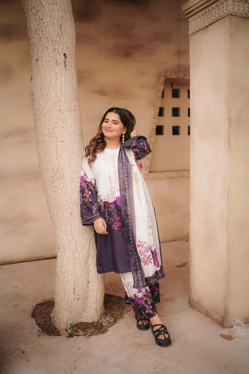 3 Pcs Women's Stitched Swiss Voile Printed Suit