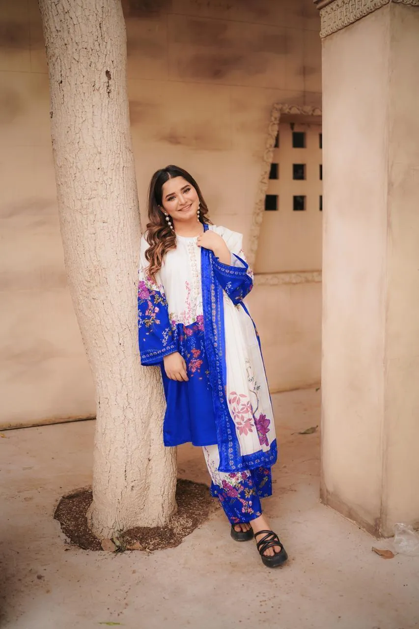 3 Pcs Women's Stitched Swiss Voile Printed Suit