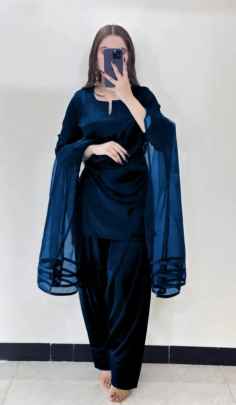 3 Pcs Women's Stitched Silk Plain Suit