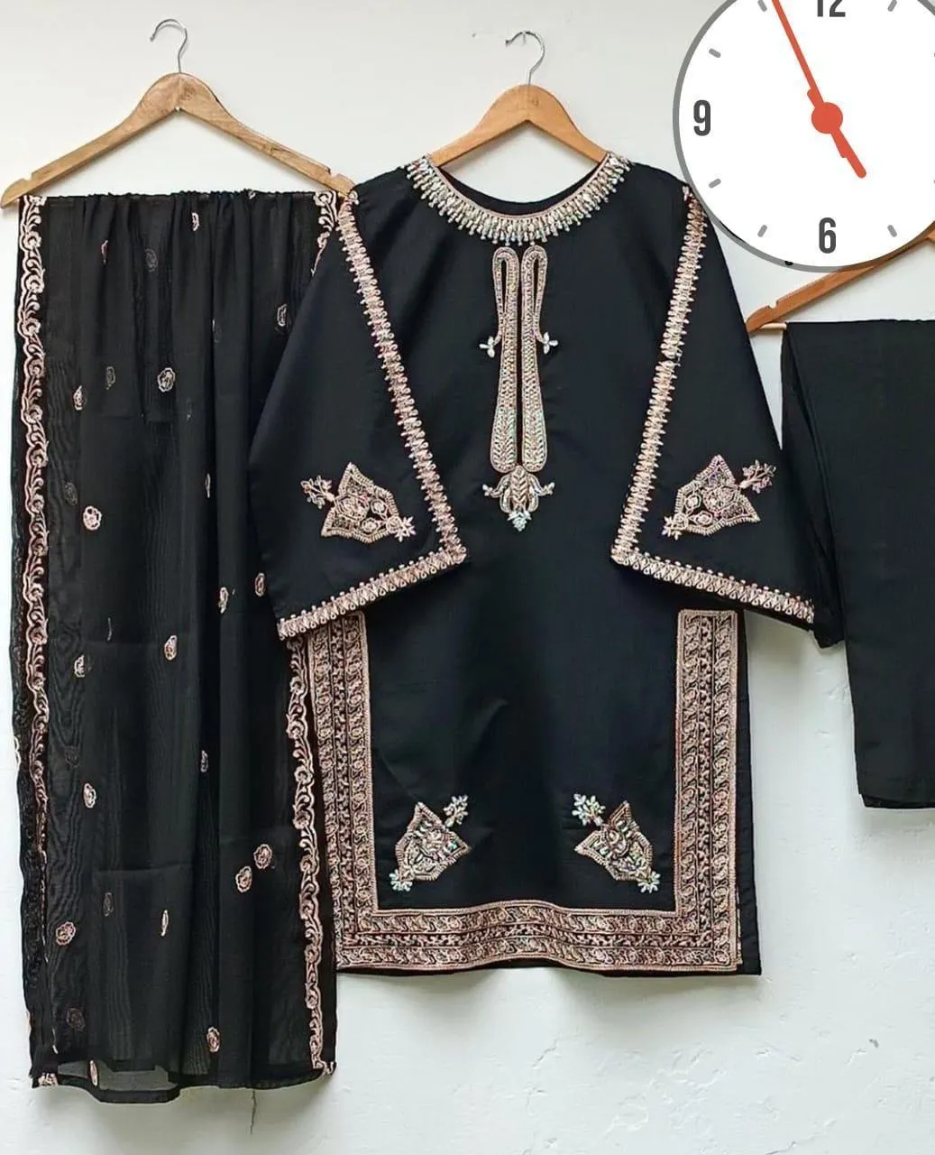 3 Pcs Women's Stitched Shamoz Silk Embroidered Suit