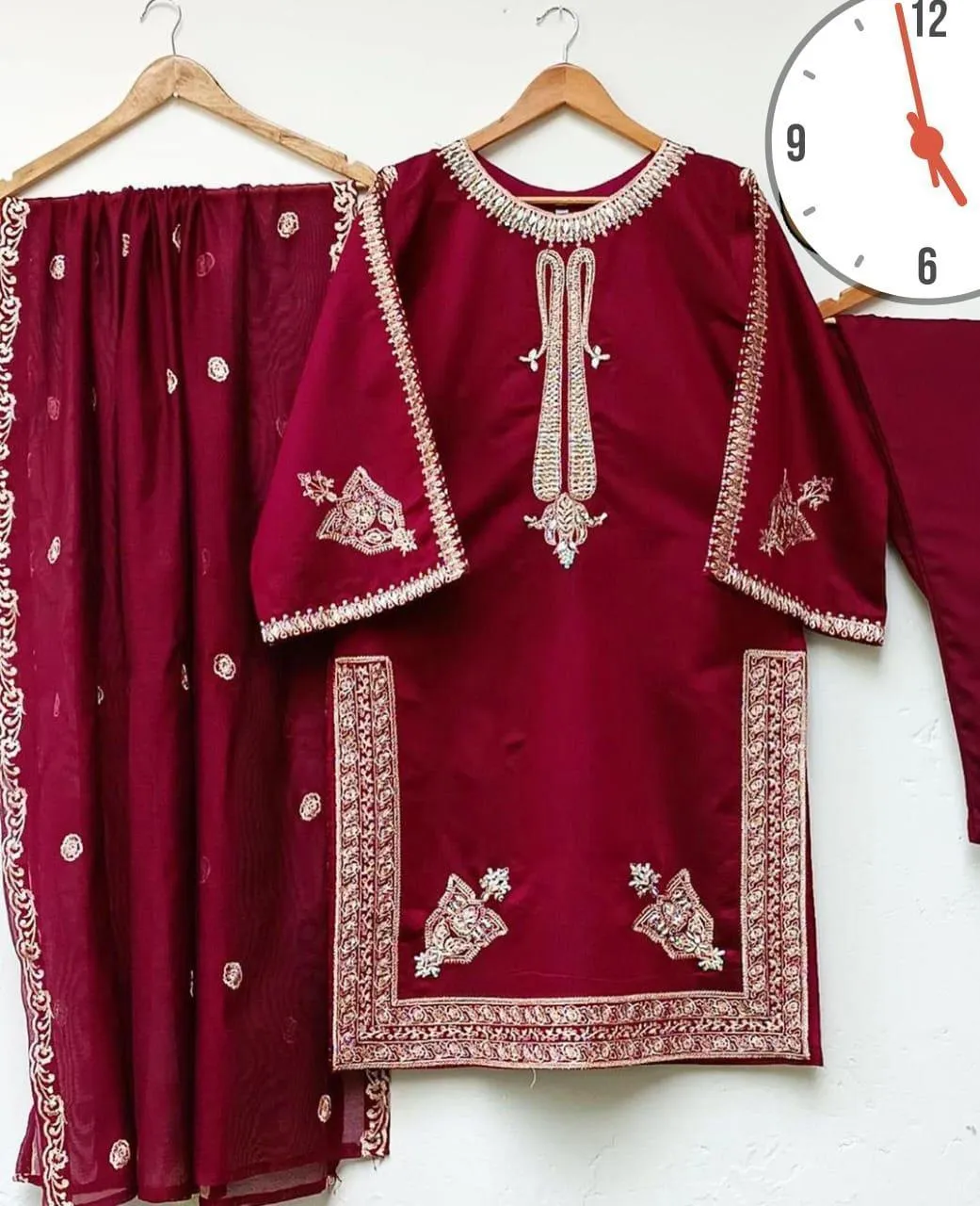 3 Pcs Women's Stitched Shamoz Silk Embroidered Suit