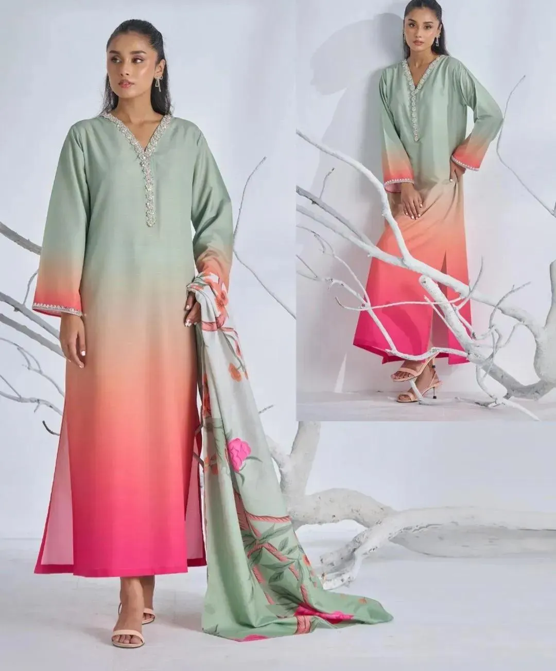 3 Pcs Women's Stitched Arabic Lawn Digital Print Suit