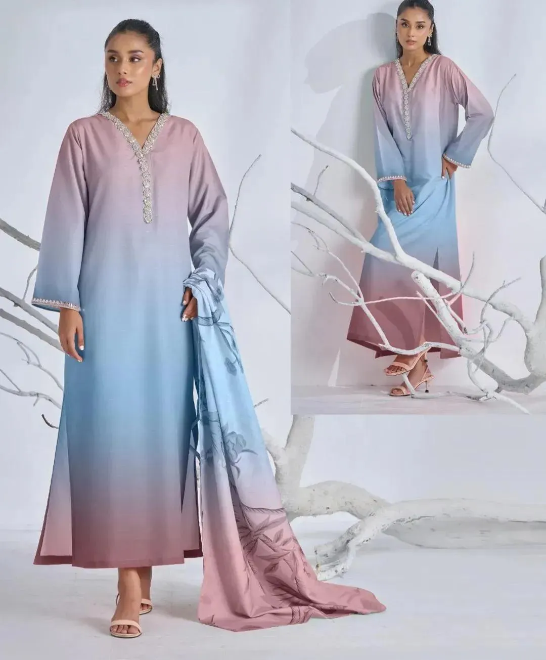 3 Pcs Women's Stitched Arabic Lawn Digital Print Suit