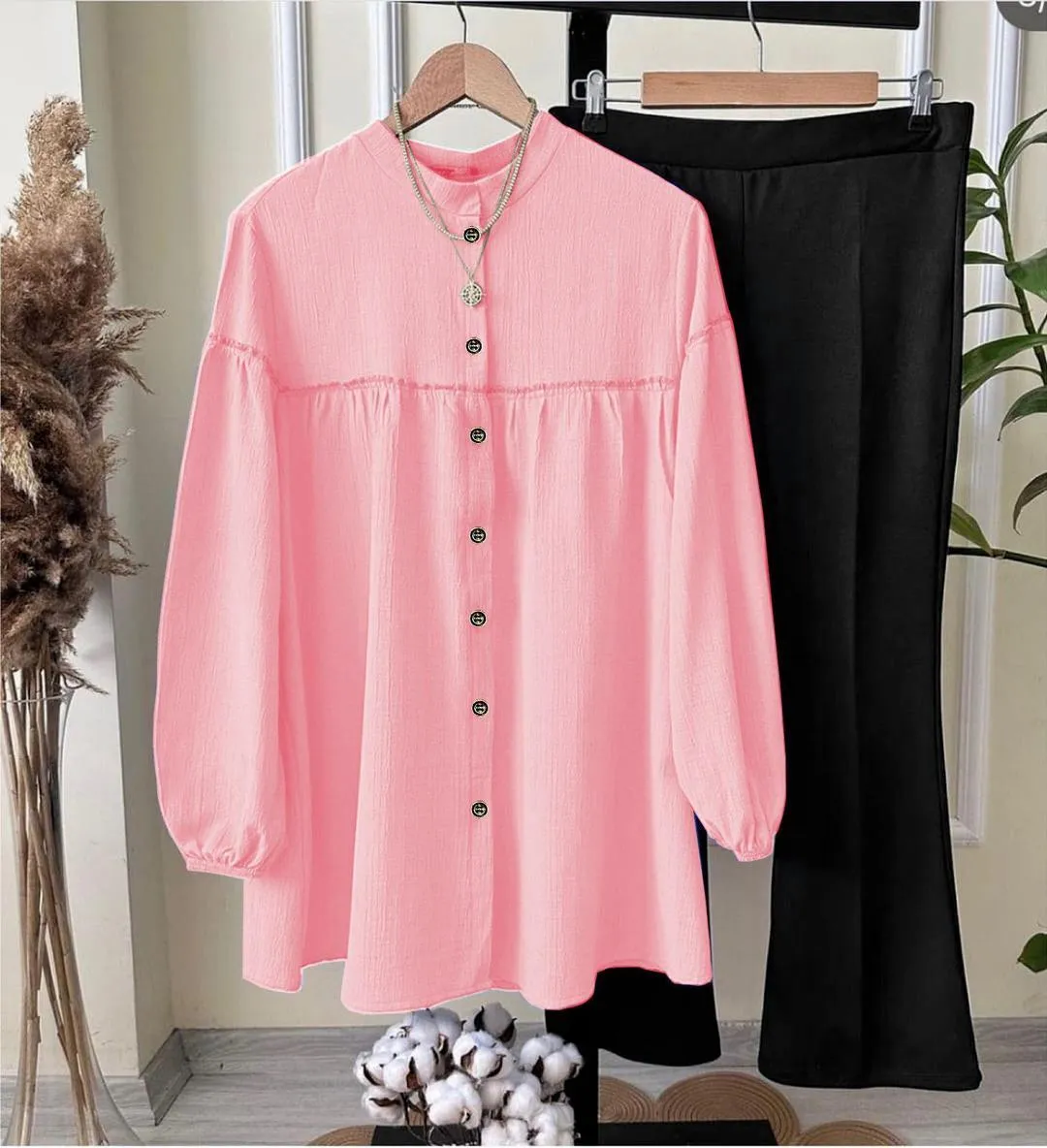 2 Pcs Women's Stitched Georgette Plain Shirt And Trouser