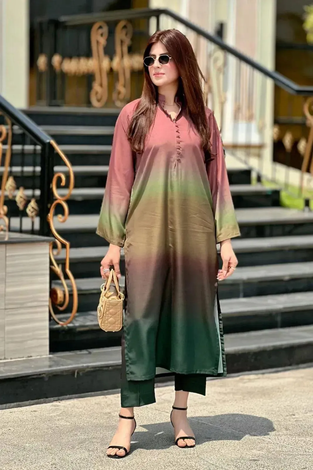 Stylish Women's Stitched 2 Pcs Swiss Lawn Shirt and Trouser Set - Multicolor Digital Print