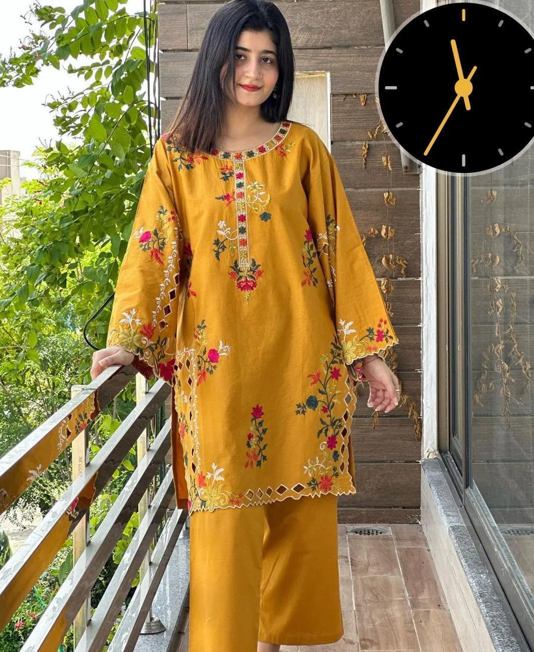2 Pcs Women's Stitched Linen Embroidered Co-Ord Set