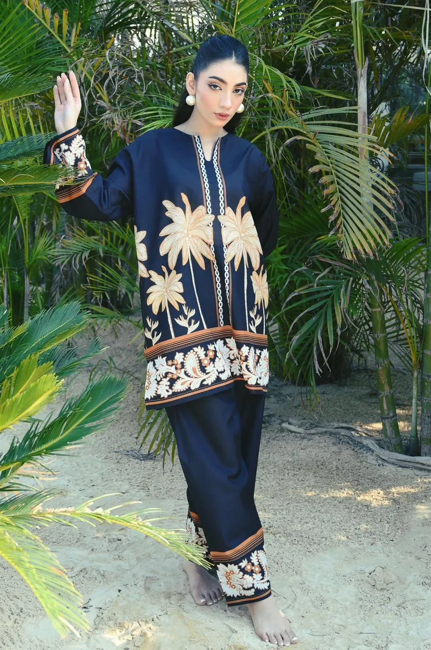 2 Pcs Women's Stitched Swiss Lawn Printed Shirt And Trouser